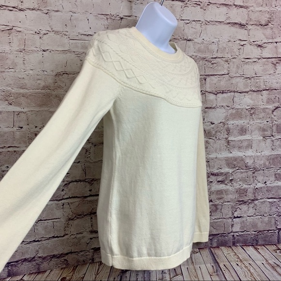 Talbots Cream Cotton Blend Long Sleeve Knit Sweater - Picture 5 of 11